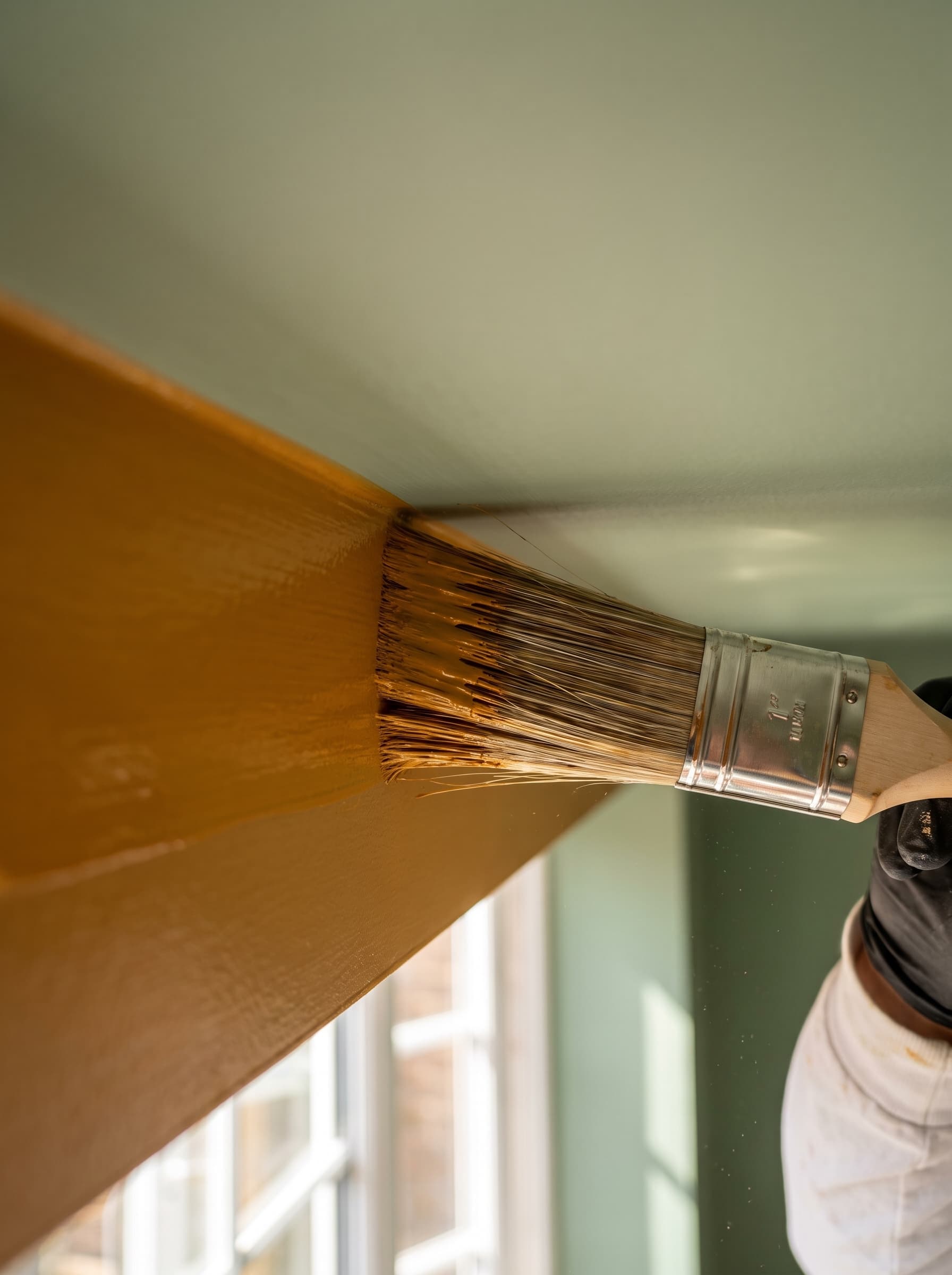 Professional ochre ceiling painting detail